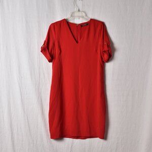 Lauren Ralph Lauren Womens Red V Neck Roll Tab-sleeve Shift Dress House Harriers